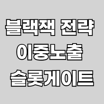 옅은 회색 바탕위에 흰색글자로 블랙잭 전략 이중노출에 대한 슬롯게이트 설명이 있습니다.